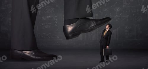 Preview: Huge Leg Stepping On A Tiny Businnessman Concept On Background