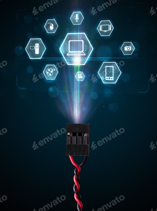 Preview: Glowing Multimedia Icons Coming Out Of Electric Cable