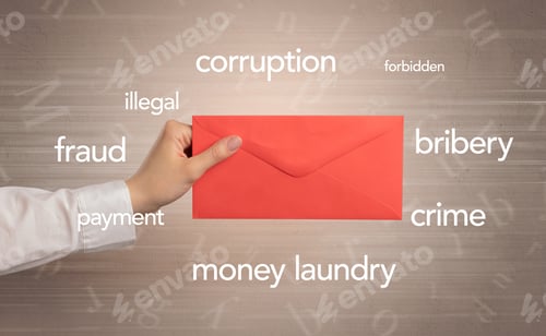 Preview: Female Hand Holding Coloured And White Envelope With Beige Background And Words Around