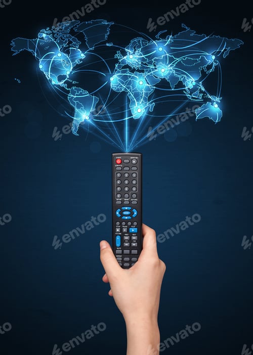 Preview: Glowing Social Network World Map Coming Out Of A Remote Control