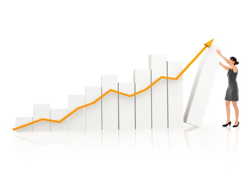 Preview: Business Woman With A 3D Growth Graph- Isolated Over White