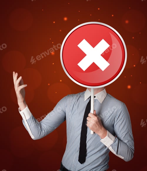 Preview: Smart Businessman Holding Round Red Sign With A White Cross