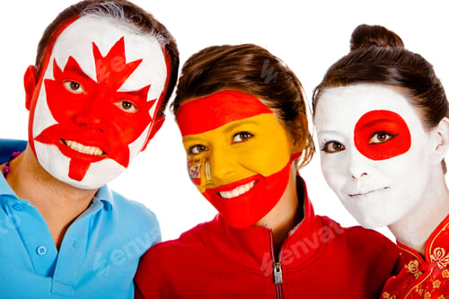 Preview: Group Of People With Flags Of Different Countries Painted On Their Faces
