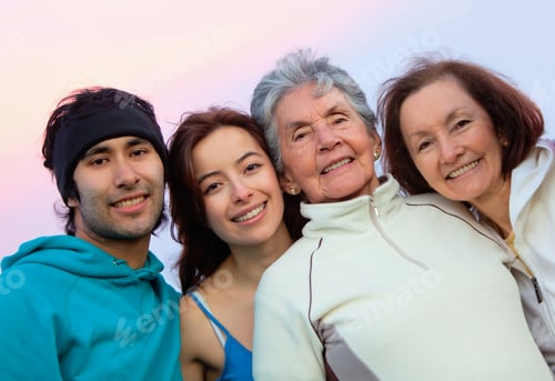 Preview: Family Portrait Of A Grandmother, Her Daughter And Grandchildren Smiling