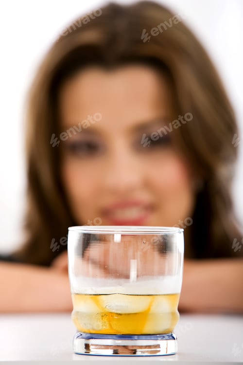Preview: Woman Having Glass Of Whiskey Isolated Over White