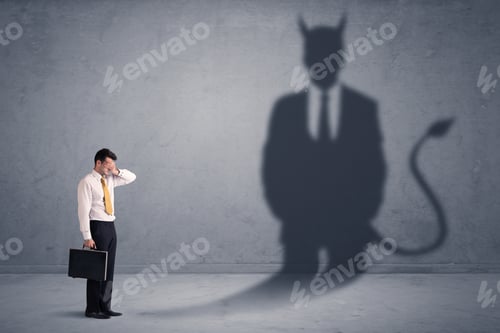 Preview: Business Man Looking At His Own Devil Demon Shadow Concept Background