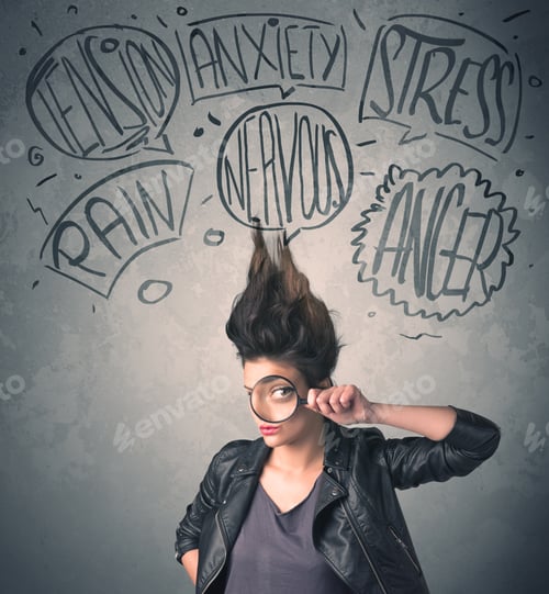 Preview: Mad Young Woman With Extreme Haisrtyle And Speech Bubbles Concept On Background