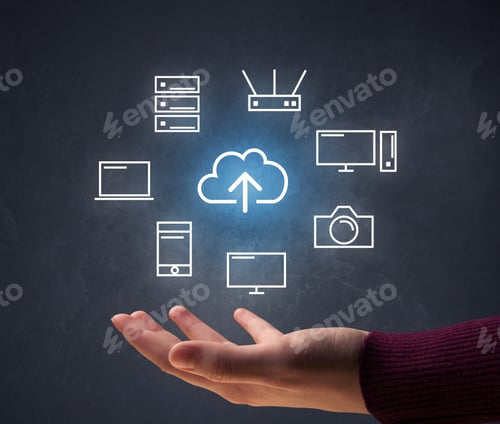 Preview: Cloud And Computing Related Icons Hovering Over Young Hand