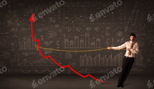 Preview: Businessman Pulling A Red Arrow Upright With A Rope Concept On Background