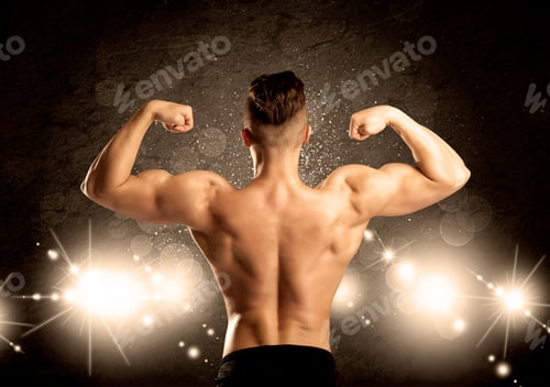 Preview: An Attractive Muscular Guy Working Out With Weights And Showing Naked Upper Body With Illustrated