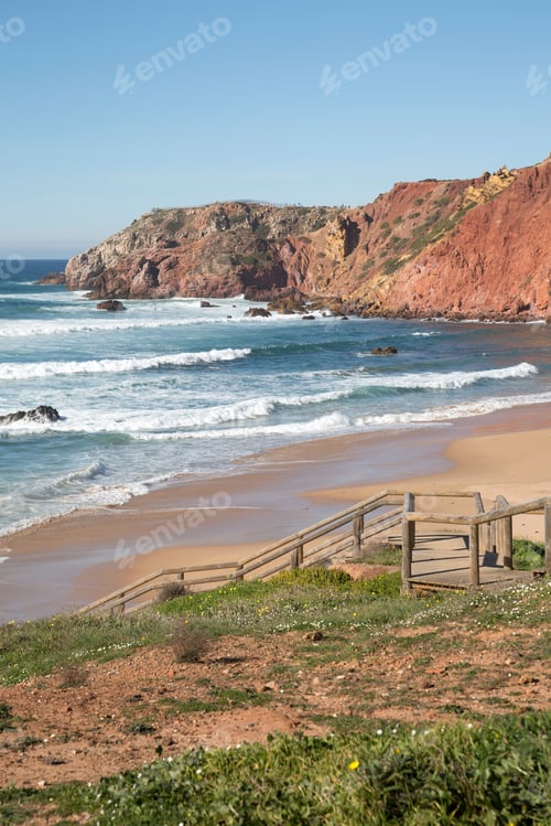 Preview: Shoreline And Staircase At Amado Beach; Algarve; Portugal