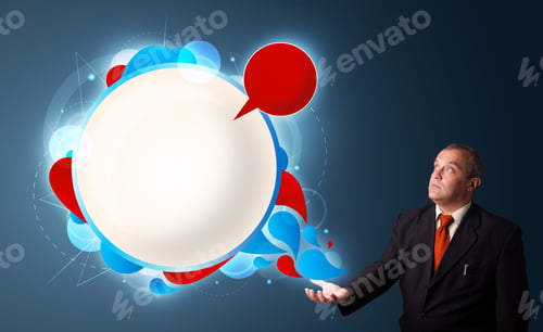 Preview: Businessman In Suit Presenting Abstract Modern Copy Space