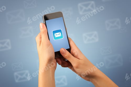 Preview: Female Fingers Touching Smartphone With Mail Icon On It
