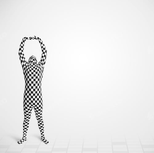Preview: Funny Guy In Morphsuit Body Suit Looking At Empty Copy Space