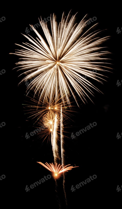Preview: Big Dandelion Burst Above Small Bursts Of Fireworks With Various Effects