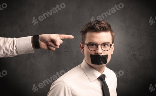 Preview: Caucasian Business Hand Pointing At Subordinate Male Employe