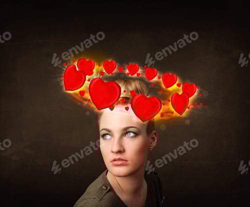 Preview: Pretty Teenager With Heart Illustrations Circleing Around Her Head