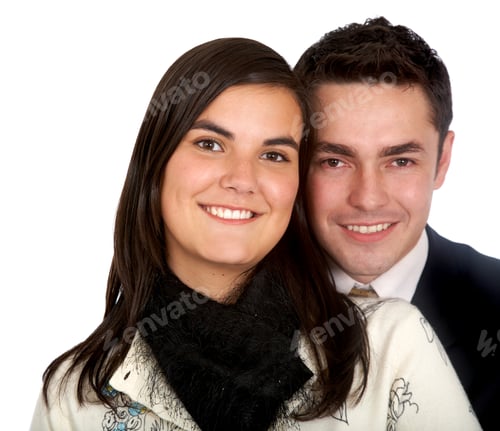 Preview: Couple Of Young People Smiling Isolated Over A White Background