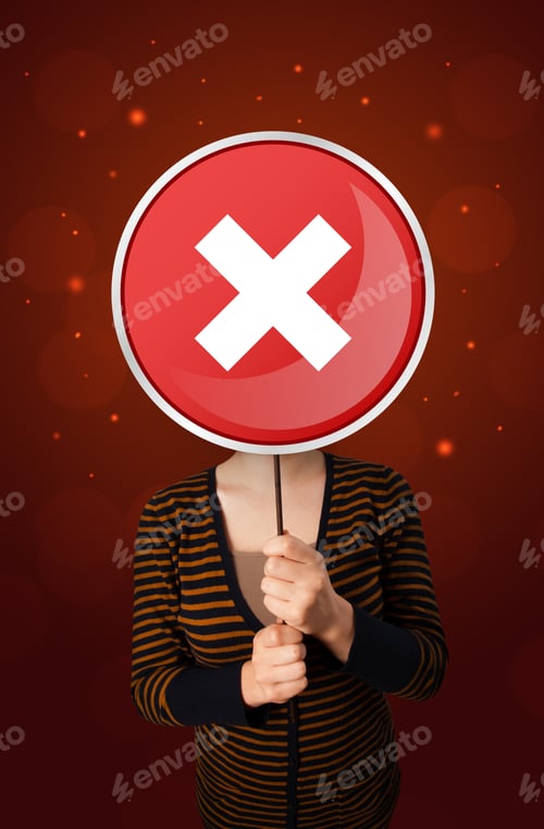 Preview: Casual Young Woman Holding Round Red Sign With White Cross
