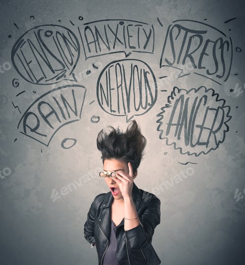 Preview: Mad Young Woman With Extreme Haisrtyle And Speech Bubbles Concept On Background