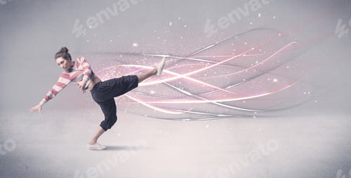 Preview: A Pretty Hip Hop Dancer Dancing Contemporary Dance Illustrated With Glowing Motion Lines In The