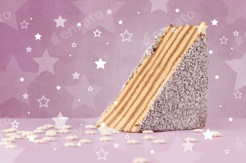 Preview: Close Up Of A Delicious Colorful Cake With Star Shapes On Background