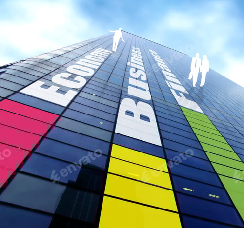 Preview: Colorful Business Building Pointing Towards The Sky