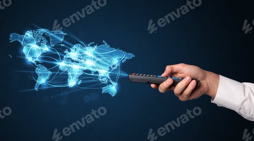Preview: Glowing Social Network World Map Coming Out Of A Remote Control