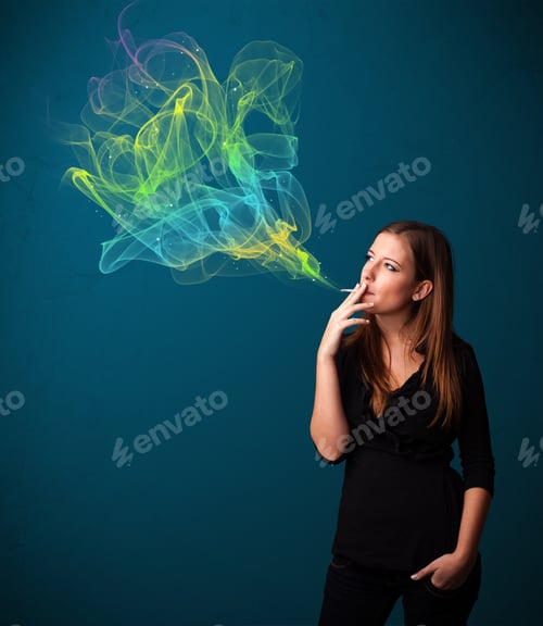 Preview: Pretty Young Lady Smoking Cigarette With Colorful Smoke