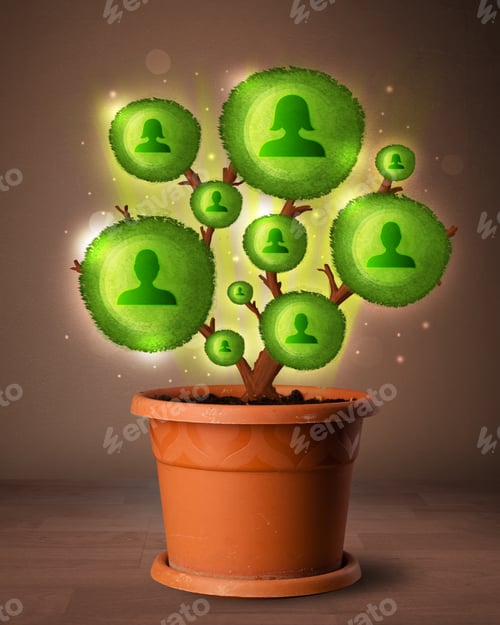 Preview: Shining Social Network Tree Coming Out Of Flowerpot