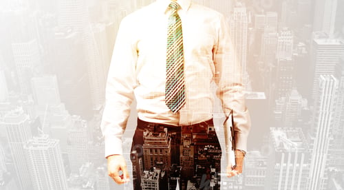 Preview: Business Man With Warm Color Overlay Of City Background Texture