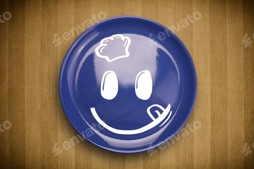 Preview: Happy Smile Cartoon Face On Colorful Dish Plate And Grungy Background