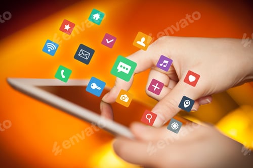 Preview: Female Hands Touching Tablet With Colorful Applications