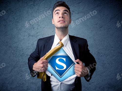 Preview: Businessman Ripping Off His Shirt With Superhero Sign On His Chest Concept On Background