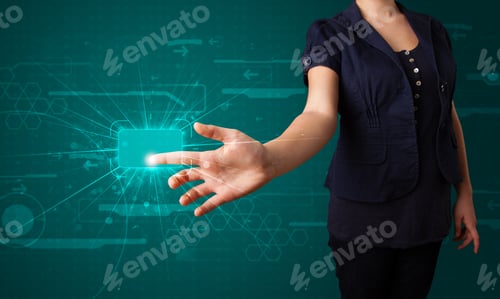 Preview: Young Lady Pressing High Tech Type Of Modern Buttons