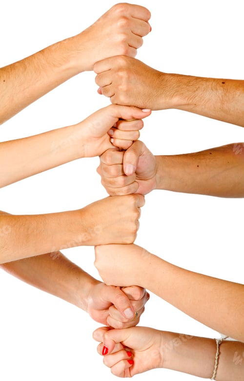 Hands Making A Tower Isolated Over A White Background