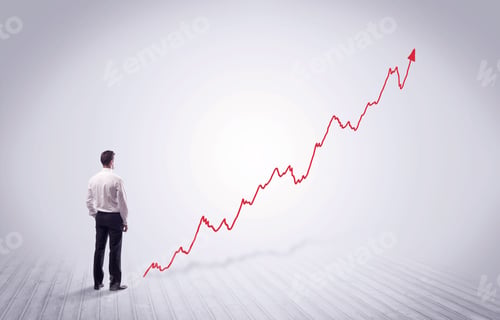 Preview: Elegant Business Person Standing With His Back Looking At Growing Graph Chart In Space Concept