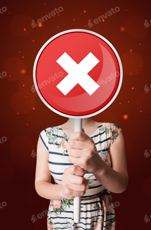 Preview: Casual Young Woman Holding Round Red Sign With White Cross