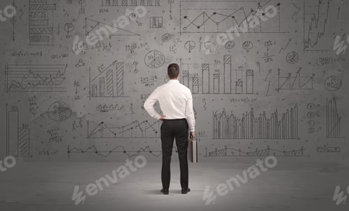 Preview: A Successful Confident Businessman Thinking About Decisions, Standing In Front Of Wall Full With