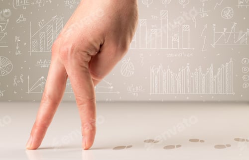 Preview: Female Fingers Walking On White Surface With Footsteps Behind Them