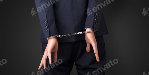 Preview: Close Now Arrested Men Hand With Dark Background And Handcuffs