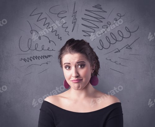 Preview: A Cute Female Student Making Funny Face Expressions With Pressure And Problems In Her Head