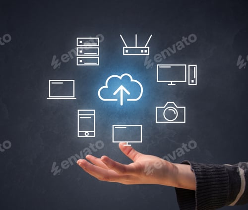 Preview: Cloud And Computing Related Icons Hovering Over Young Hand
