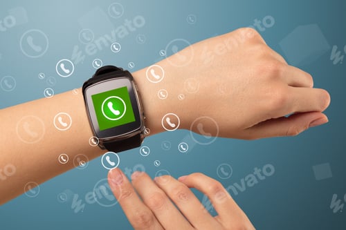Preview: Female Handwearing A Ringing Smartwatch With Call Icons Around