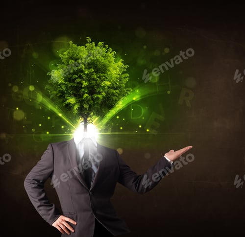 Preview: Man With Green Tree Head Concept On Brown Background