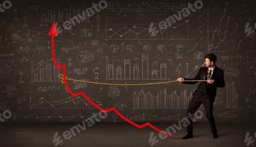Preview: Businessman Pulling A Red Arrow Upright With A Rope Concept On Background