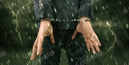 Preview: Stormy Bad Day Concept With Close Handcuffed Elegant Man