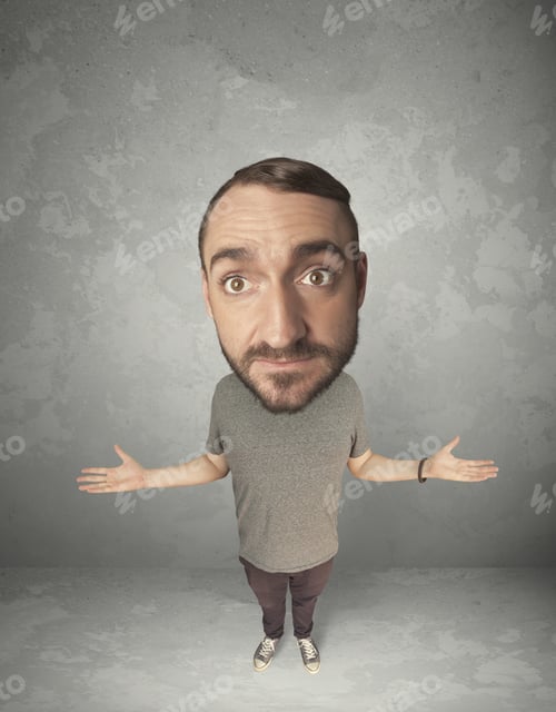 Preview: Funny Person With Big Head On Gray Background