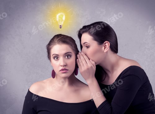 Preview: A Young Girl Has An Idea Illustrated With A Drawn Glowing Light Bulb Above The Head, While A Friend