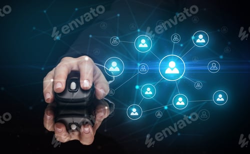 Preview: Hand Using Wireless Mouse In A Dark Environment With Human Network Concept